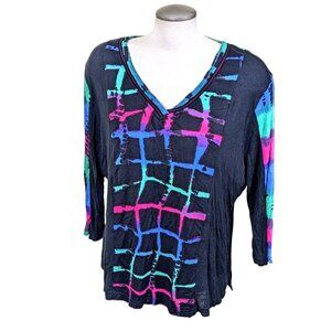 Parsley & Sage Colorful A Line Tunic Batik Grid Art To Wear Boho Womens Plus 1X